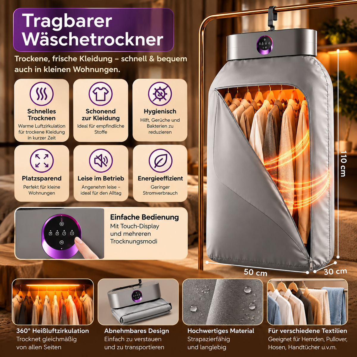 Tragbarer Wäschetrockner – Faltbar & Ideal für Zuhause und Reisen