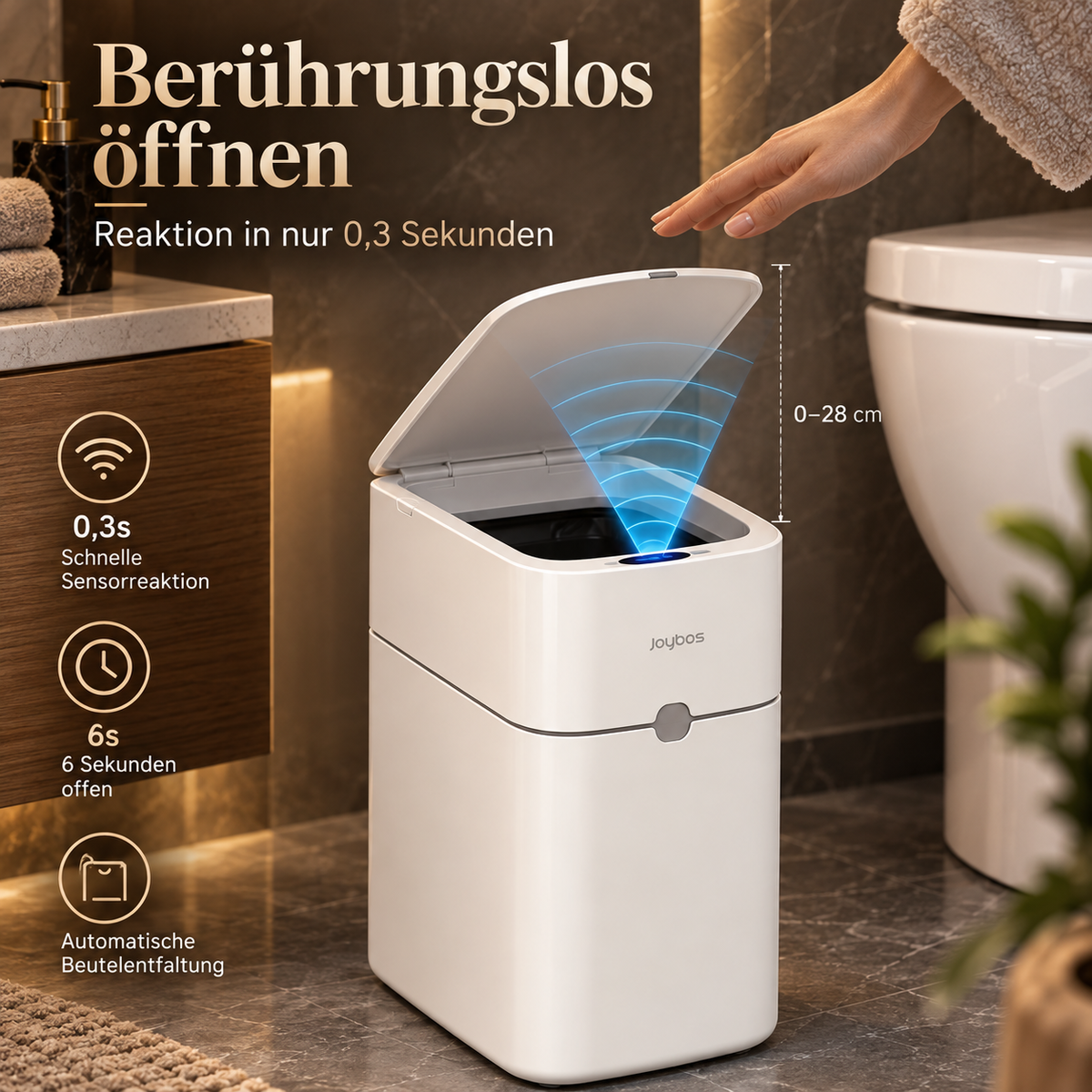 Sensor-Mülleimer öffnet automatisch per Handbewegung