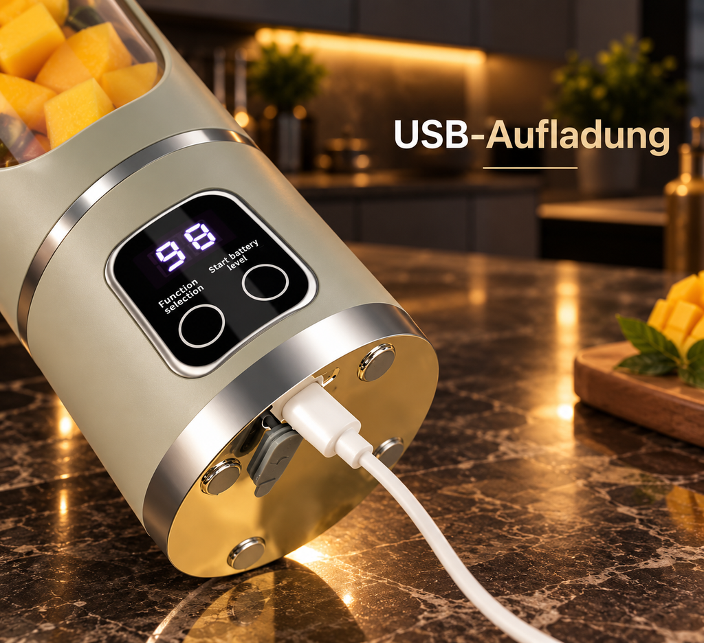 Smoothie-Mixer mit 10-Klingen-System und Früchten