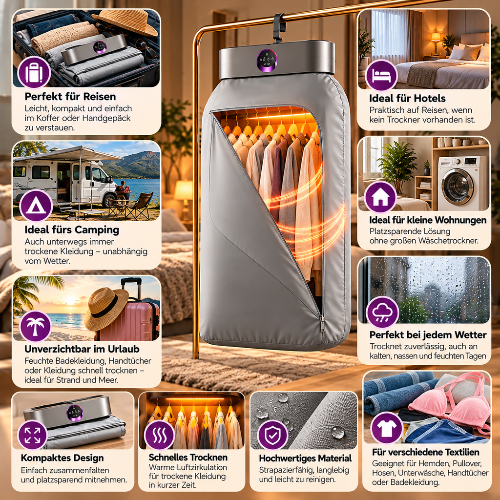 Tragbarer Wäschetrockner – Faltbar & Ideal für Zuhause und Reisen
